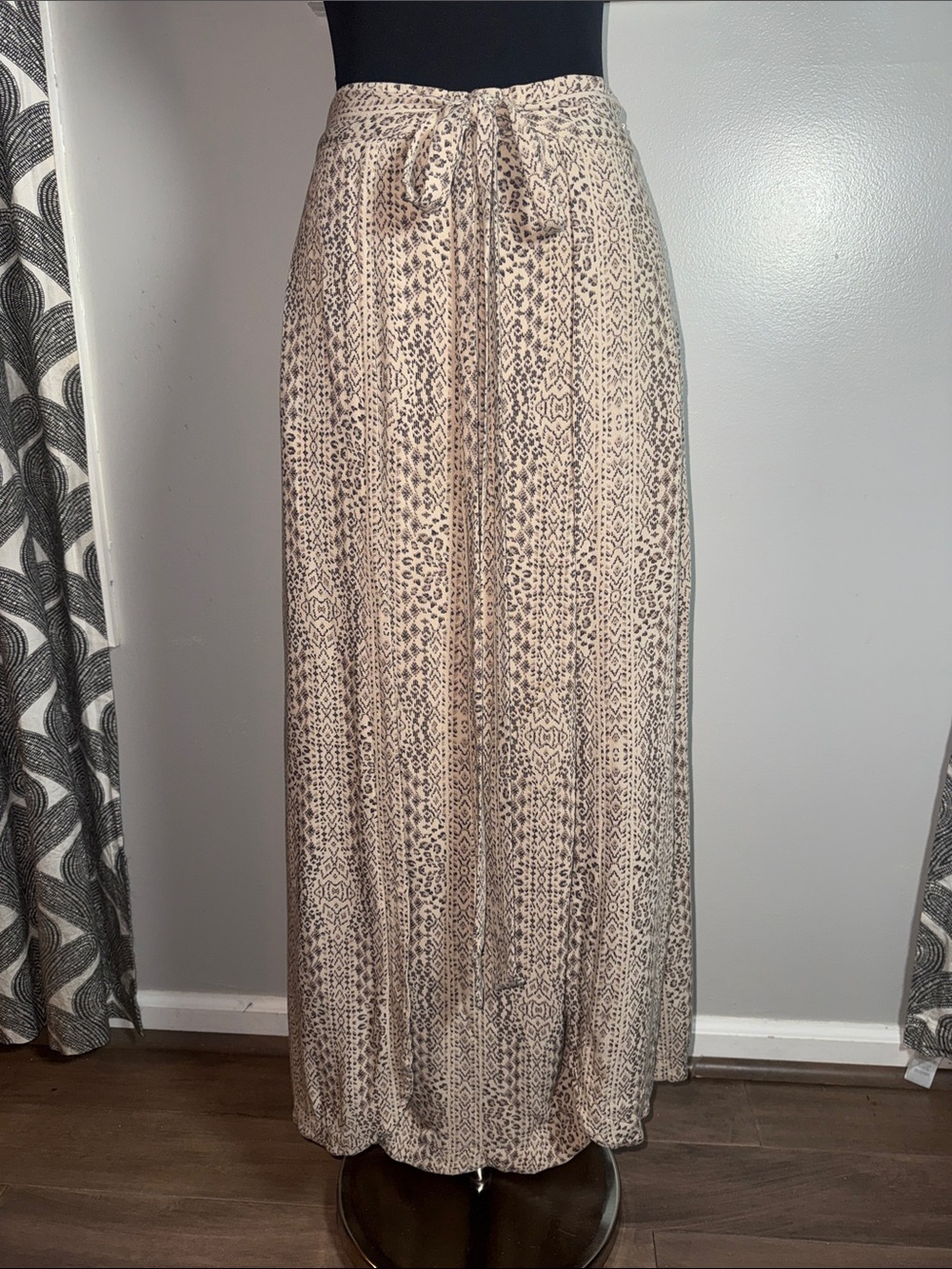 Free People Printed Tie-Waist Maxi Skirt Neutral Boho Geodesic Size 2